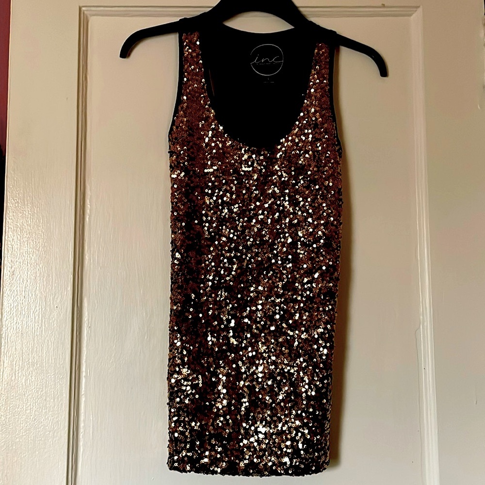 International Concepts gold sequin tank top. Small. New, with tags